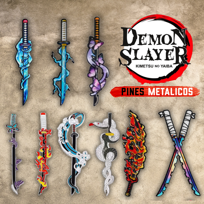 Pines Metalizados Katanas Demon Slayer